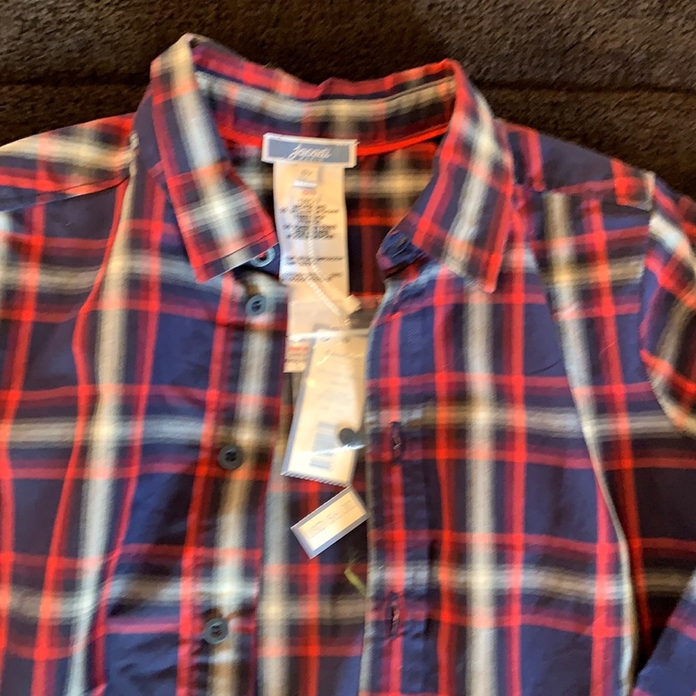 Blue and red plaid button down. Brand new